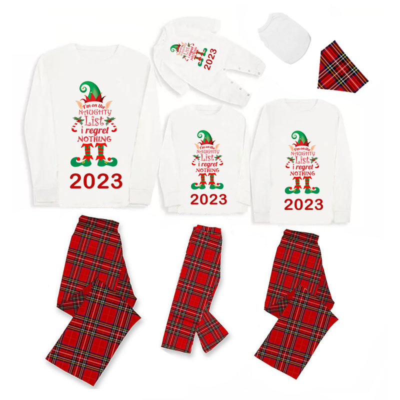 2023 Christmas Matching Family Pajamas Exclusive Design Naughty List Elf White Pajamas Set