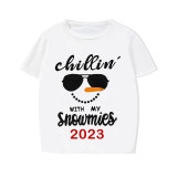 2023 Christmas Matching Family Pajamas Chillin With My Snowmies Sunglass Snowman White Short Pajamas Set