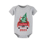 2023 Christmas Matching Family Pajamas Red Plaid Truck with Christmas Tree Gray Short Pajamas Set With Baby Pajamas