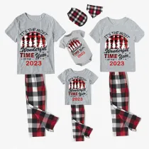 2023 Christmas Matching Family Pajamas Exclusive Design Wonderful Time Gray Short Pajamas Set