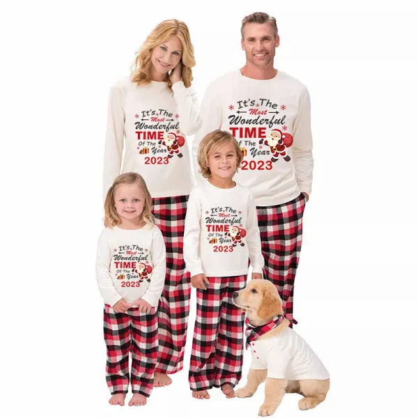 2023 Christmas Matching Family Pajamas Exclusive Design It is The Wonderful Time Red Pajamas Set