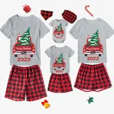 2023 Christmas Matching Family Pajamas Red Plaid Truck with Christmas Tree White Short Pajamas Set With Baby Pajamas