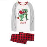 2023 KidsHoo Exclusive Design Christmas Matching Family Pajamas Santa Jurassic Dinosaur Red Top Reindeer Pants Pajamas Set