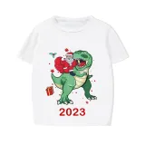 2023 KidsHoo Exclusive Design Christmas Matching Family Pajamas Santa Jurassic Dinosaur White Short Pajamas Set