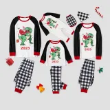 2023 KidsHoo Exclusive Design Christmas Matching Family Pajamas Santa Jurassic Dinosaur White Pajamas Set