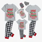 2023 Christmas Matching Family Pajamas Jesus Is The Reason For The Season Black Short Gray Pajamas Set