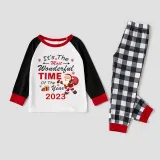 2023 Christmas Matching Family Pajamas Exclusive Design It is The Wonderful Time White Plaids Pajamas Set