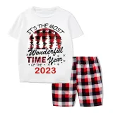 2023 Christmas Matching Family Pajamas Exclusive Design Wonderful Time Short Pajamas Set