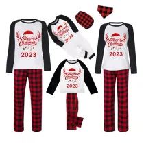 2023 Christmas Matching Family Pajamas Exclusive Design Merry Christmas Hat and Pendant Red Pajamas Set
