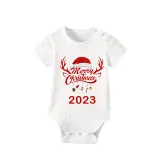 2023 Christmas Matching Family Pajamas Exclusive Design Merry Christmas Hat and Pendant White Short Pajamas Set
