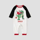 2023 KidsHoo Exclusive Design Christmas Matching Family Pajamas Santa Jurassic Dinosaur White Pajamas Set