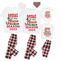 2023 Christmas Matching Family Pajamas Jesus Is The Reason For The Season White Short Pajamas Set