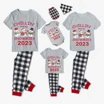 2023 Christmas Matching Family Pajamas Exclusive Design Chillin With My 3 Snowmies Gray Short Pajamas Set
