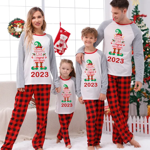 2023 Christmas Matching Family Pajamas Exclusive Design Naughty List Elf Red Pajamas Set