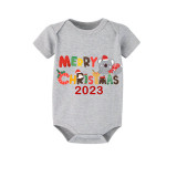 2023 Christmas Matching Family Pajamas Exclusive Design Cartoon Elephant Merry Christmas Gray Short Pajamas Set