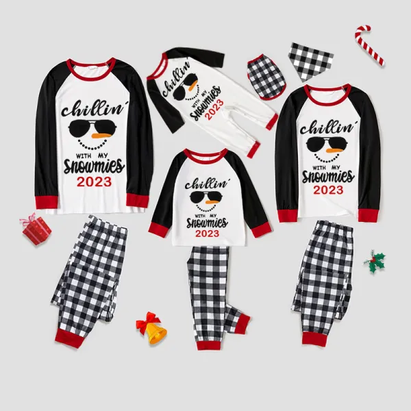 2023 Christmas Matching Family Pajamas Chillin With My Snowmies Sunglass Snowman White Pajamas Set