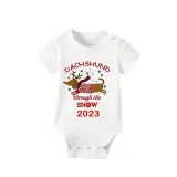 2023 Christmas Matching Family Pajamas Dachshund Through The Snow White Short Pajamas Set