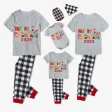 2023 Christmas Matching Family Pajamas Exclusive Design Cartoon Elephant Merry Christmas Gray Short Pajamas Set