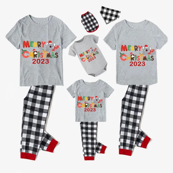 2023 Christmas Matching Family Pajamas Exclusive Design Cartoon Elephant Merry Christmas Gray Short Pajamas Set