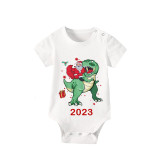 2023 KidsHoo Exclusive Design Christmas Matching Family Pajamas Santa Jurassic Dinosaur White Short Pajamas Set
