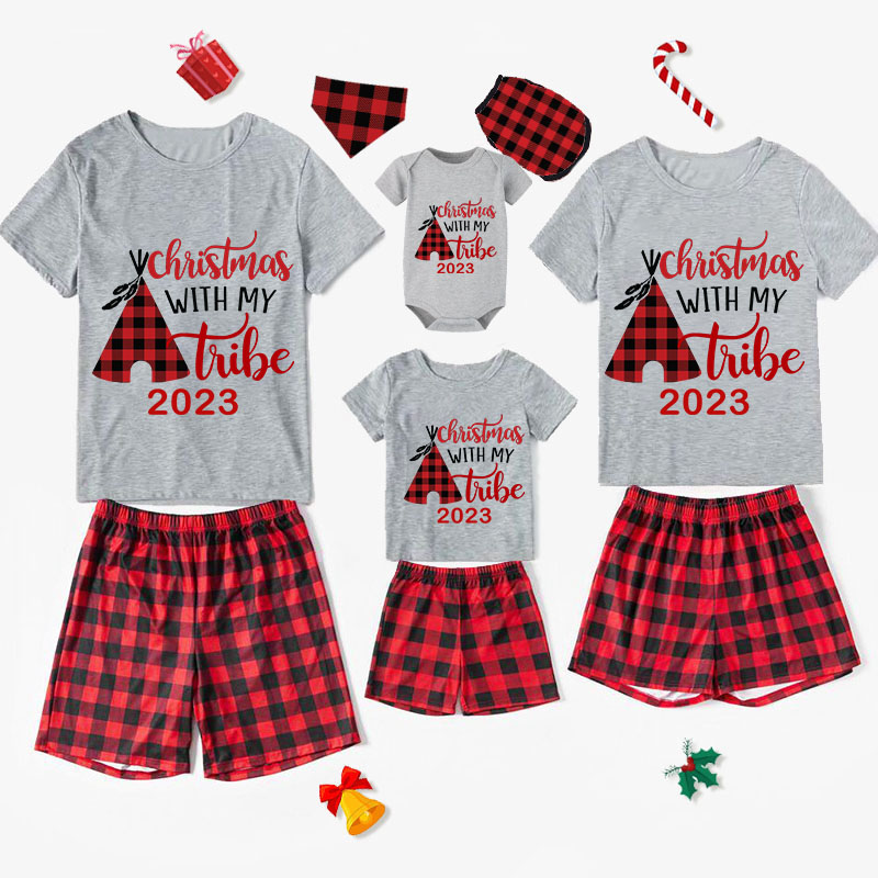 2023 Christmas Matching Family Pajamas Christmas With My Tribe Short Pajamas Set