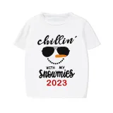 2023 Christmas Matching Family Pajamas Chillin With My Snowmies Sunglass Snowman White Short Pajamas Set