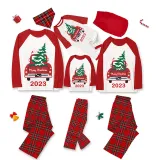 2023 Christmas Matching Family Pajamas Red Plaid Truck with Christmas Tree Red Pajamas Set With Baby Pajamas