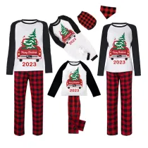2023 Christmas Matching Family Pajamas Red Plaid Truck with Christmas Tree Red Pajamas Set With Baby Pajamas