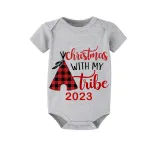 2023 Christmas Matching Family Pajamas Christmas With My Tribe Gray Short Pajamas Set