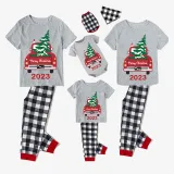 2023 Christmas Matching Family Pajamas Red Plaid Truck with Christmas Tree Gray Short Pajamas Set With Baby Pajamas