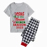 2023 Christmas Matching Family Pajamas Jesus Is The Reason For The Season Black Short Gray Pajamas Set