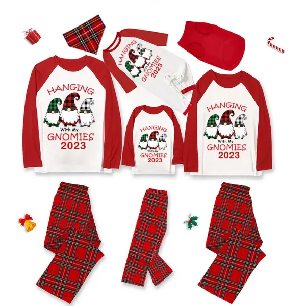 2023 Christmas Matching Family Pajamas Hanging With My Gnomies White Pajamas Set