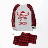 2023 Christmas Matching Family Pajamas Exclusive Design Merry Christmas Hat and Pendant Gray Pajamas Set
