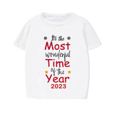 2023 Christmas Matching Family Pajamas Exclusive Design It Is Wonderful Time White Short Pajamas Set