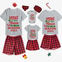 2023 Christmas Matching Family Pajamas Jesus Is The Reason For The Season Black Short Pajamas Set