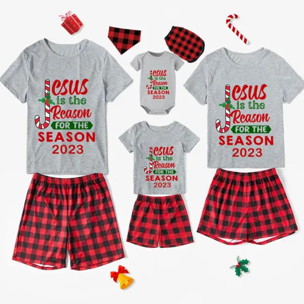 2023 Christmas Matching Family Pajamas Jesus Is The Reason For The Season Black Short Pajamas Set