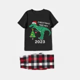 2023 Christmas Matching Family Pajamas Exclusive Design Dinosaur Christmas Tree Black Short Pajamas Set