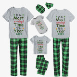 2023 Christmas Matching Family Pajamas Exclusive Design It Is Wonderful Time Short Green Plaids Pajamas Set