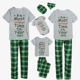 2023 Christmas Matching Family Pajamas Exclusive Design It Is Wonderful Time Short Green Plaids Pajamas Set