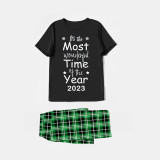 2023 Christmas Matching Family Pajamas Exclusive Design It Is Wonderful Time Short Black Pajamas Set