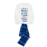 2023 Christmas Matching Family Pajamas Exclusive Design It Is Most Wonderful Time Blue Plaids Pajamas Set