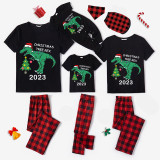 2023 Christmas Matching Family Pajamas Exclusive Design Dinosaur Christmas Tree Black Pajamas Set