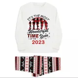 2023 Christmas Matching Family Pajamas Exclusive Design Wonderful Time Reindeer Pants Pajamas Set