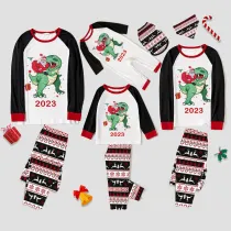2023 KidsHoo Exclusive Design Christmas Matching Family Pajamas Santa Jurassic Dinosaur Red Top Reindeer Pants Pajamas Set