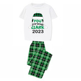 2023 Christmas Matching Family Pajamas Green Plaid Xmas Hat You Serious Clark Letters Short Green Plaid Pajamas Set With Baby Pajamas