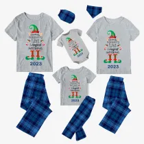 2023 Christmas Matching Family Pajamas Exclusive Design Naughty List Elf Short Blue Plaids Pajamas Set
