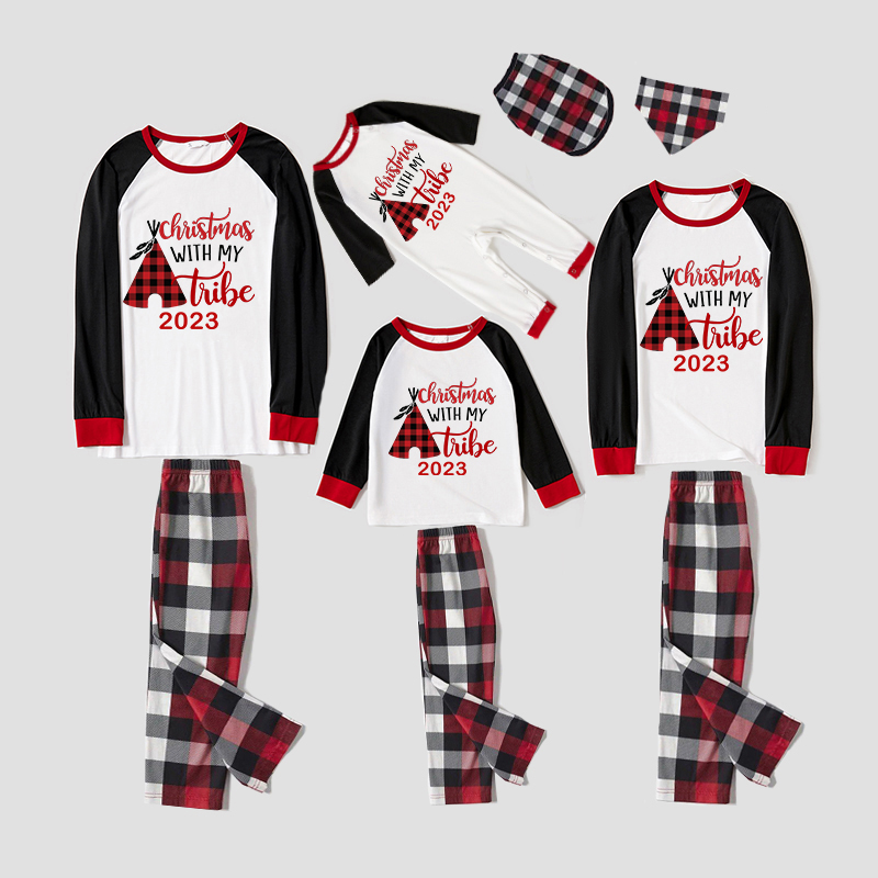 2023 Christmas Matching Family Pajamas Christmas With My Tribe White Reindeer Pajamas Set