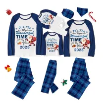 2023 Christmas Matching Family Pajamas Exclusive Design It is The Wonderful Time Blue Plaids Pajamas Set
