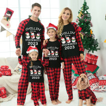 2023 Christmas Matching Family Pajamas Exclusive Design Chillin With My 3 Snowmies Black Pajamas Set