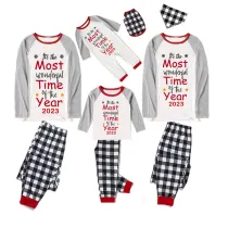 2023 Christmas Matching Family Pajamas Exclusive Design It Is Most Wonderful Time Black White Plaids Pajamas Set